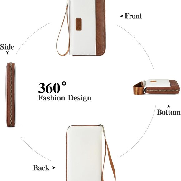 Leather Womens Wallet Wristlet Bifold Clutch RFID Blocking Zip Around - Picture 5 of 7